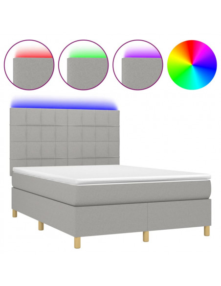 Letto a Molle Materasso e LED Grigio Chiaro 140x200 cm Tessuto