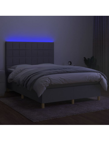Letto a Molle Materasso e LED Grigio Chiaro 140x200 cm Tessuto