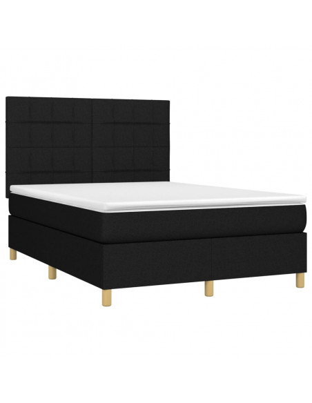 Letto a Molle con Materasso e LED Nero 140x200 cm in Tessuto