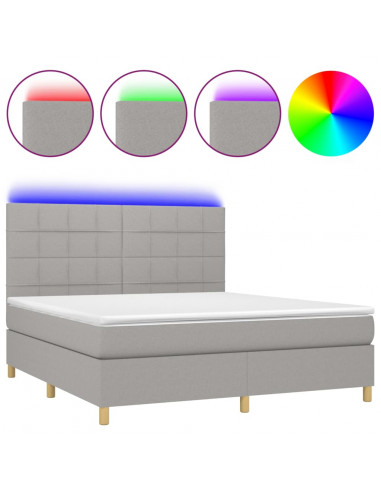 Letto a Molle Materasso e LED Grigio Chiaro 160x200 cm Tessuto
