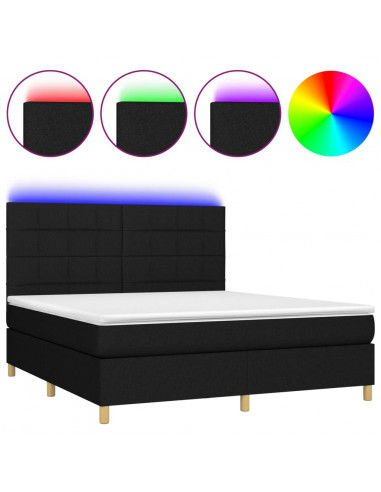 Letto a Molle con Materasso e LED Nero 160x200 cm in Tessuto