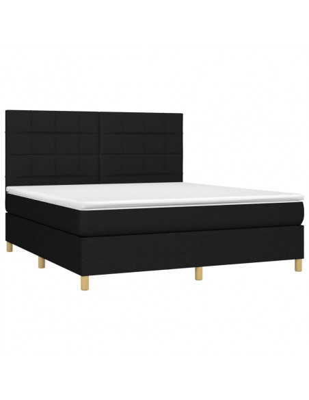 Letto a Molle con Materasso e LED Nero 160x200 cm in Tessuto