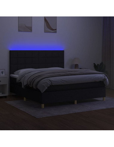 Letto a Molle con Materasso e LED Nero 180x200cm in Tessuto