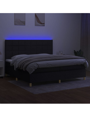Letto a Molle Materasso e LED Nero 200x200cm in Tessuto