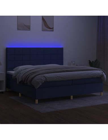 Letto a Molle Materasso e LED Blu 200x200cm in Tessuto