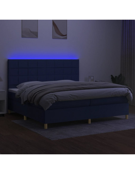 Letto a Molle Materasso e LED Blu 200x200cm in Tessuto