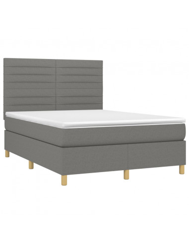 Letto a Molle Materasso e LED Grigio Scuro 140x190cm in Tessuto