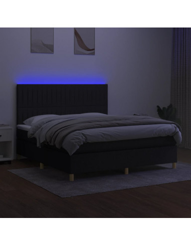 Letto a Molle con Materasso e LED Nero 180x200cm in Tessuto