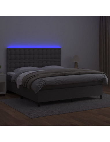 Giroletto Molle con Materasso e LED Grigio 160x200cm Similpelle