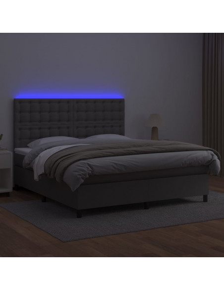 Giroletto Molle con Materasso e LED Grigio 160x200cm Similpelle