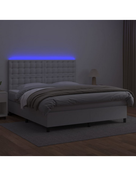 Giroletto Molle con Materasso e LED Bianco 180x200cm Similpelle