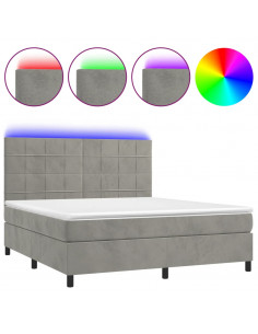 Letto a Molle Materasso e LED Grigio Chiaro 180x200 cm Velluto 2