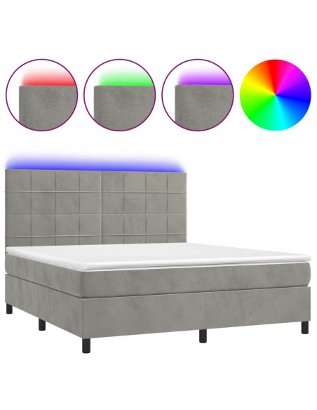 Letto a Molle Materasso e LED Grigio Chiaro 180x200 cm Velluto