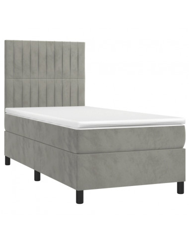Letto a Molle Materasso e LED Grigio Chiaro 90x200 cm Velluto
