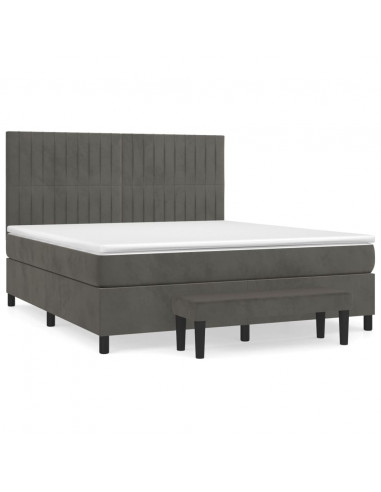 Giroletto a Molle con Materasso Grigio Scuro 180x200 cm Velluto