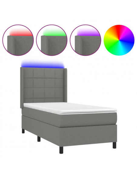 Letto a Molle Materasso e LED Grigio Scuro 90x190 cm in Tessuto