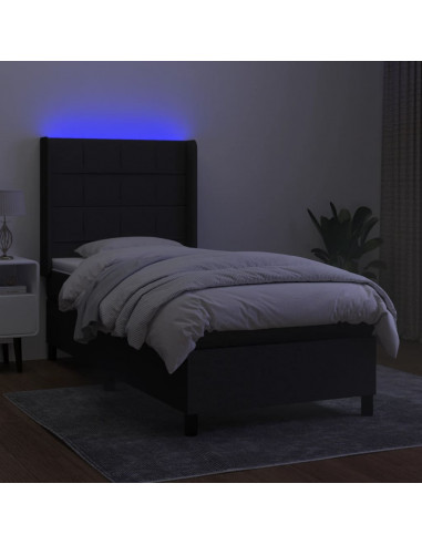 Letto a Molle con Materasso e LED Nero 90x200 cm in Tessuto