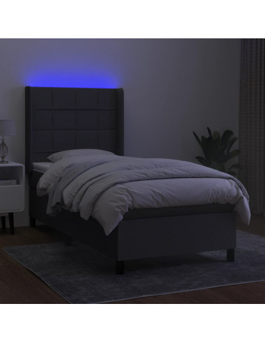 Letto a Molle Materasso e LED Grigio Scuro 100x200cm in Tessuto