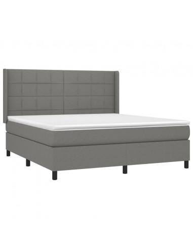 Letto a Molle Materasso e LED Grigio Scuro 160x200cm in Tessuto