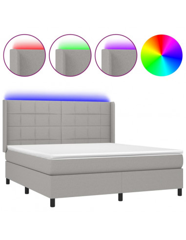 Letto a Molle Materasso e LED Grigio Chiaro 180x200 cm Tessuto