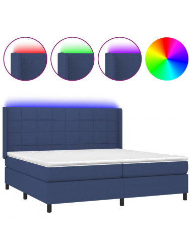 Letto a Molle Materasso e LED Blu 200x200cm in Tessuto