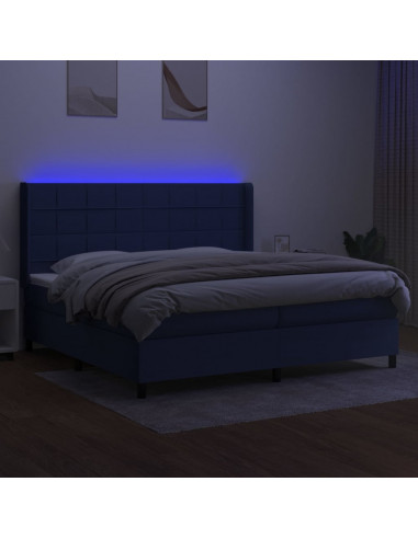 Letto a Molle Materasso e LED Blu 200x200cm in Tessuto