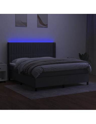 Letto a Molle Materasso e LED Grigio Scuro 180x200cm in Tessuto