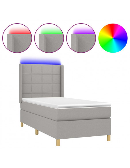 Letto a Molle Materasso e LED Grigio Chiaro 80x200 cm Tessuto