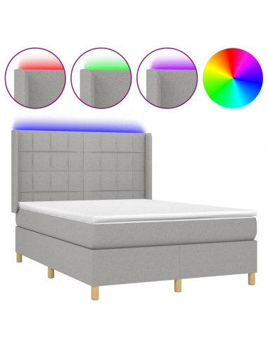 Letto a Molle Materasso e LED Grigio Chiaro 140x200 cm Tessuto