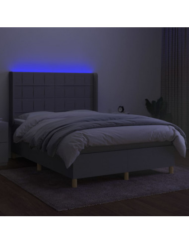 Letto a Molle Materasso e LED Grigio Chiaro 140x200 cm Tessuto