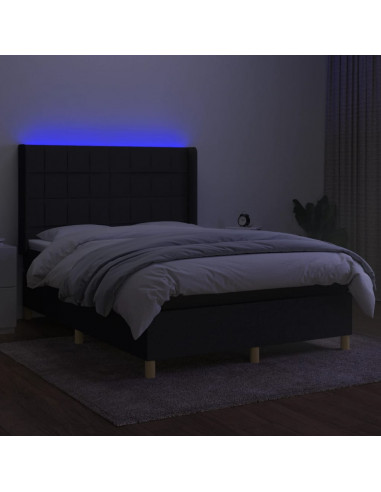 Letto a Molle con Materasso e LED Nero 140x200 cm in Tessuto