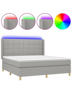 Letto a Molle Materasso e LED Grigio Chiaro 180x200 cm Tessuto 2
