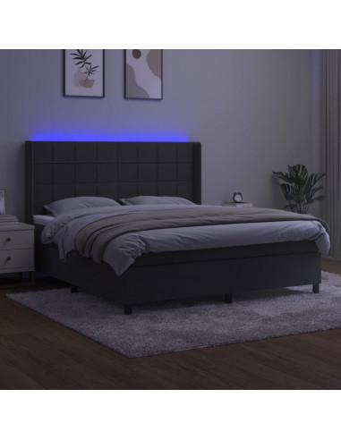 Letto a Molle con Materasso e LED Grigio Scuro 180x200 cm