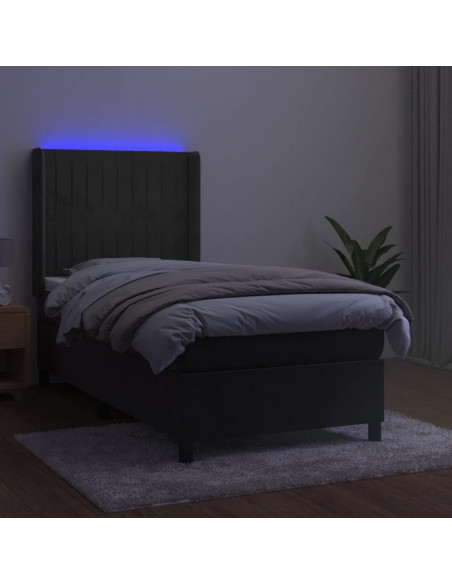 Letto a Molle con Materasso e LED Grigio Scuro 90x200cm Velluto