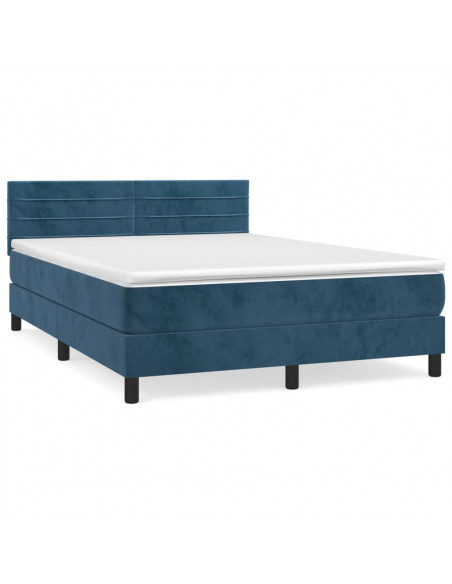 Giroletto a Molle con Materasso Blu Scuro 140x200 cm in Velluto