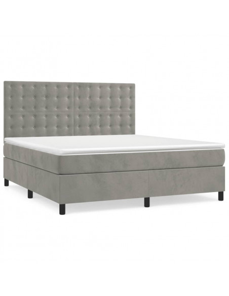 Giroletto a Molle con Materasso Grigio Chiaro 160x200cm Velluto