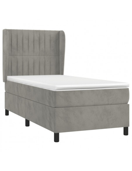 Giroletto a Molle con Materasso Grigio Chiaro 90x190 cm Velluto