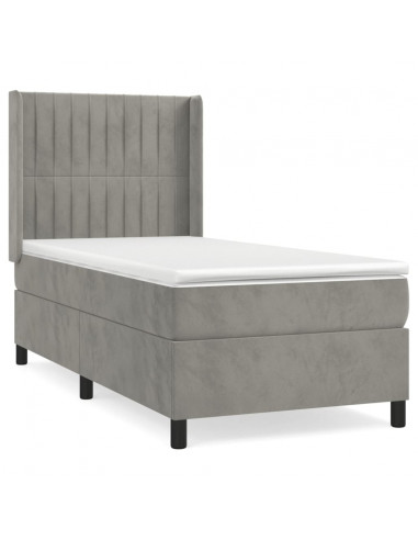 Giroletto a Molle con Materasso Grigio Chiaro 90x190 cm Velluto