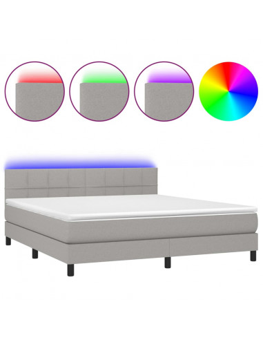 Letto a Molle Materasso e LED Grigio Chiaro 160x200 cm Tessuto