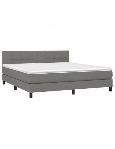 Letto a Molle Materasso e LED Grigio Scuro 160x200cm in Tessuto
