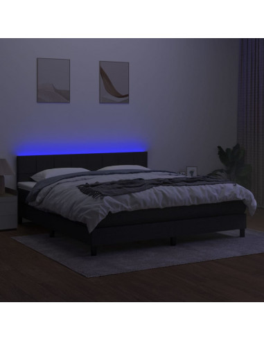 Letto a Molle con Materasso e LED Nero 180x200cm in Tessuto