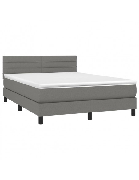 Letto a Molle Materasso e LED Grigio Scuro 140x190cm in Tessuto