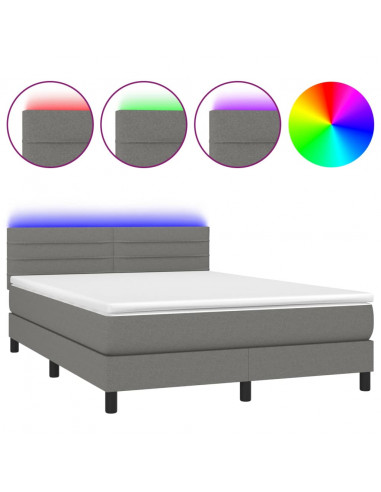 Letto a Molle Materasso e LED Grigio Scuro 140x200cm in Tessuto