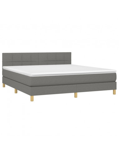 Letto a Molle Materasso e LED Grigio Scuro 160x200cm in Tessuto