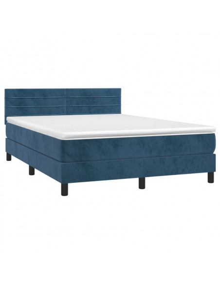 Letto a Molle con Materasso e LED Blu Scuro 140x190 cm
