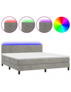Letto a Molle Materasso e LED Grigio Chiaro 180x200 cm Velluto 2