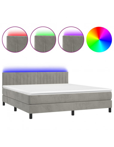 Letto a Molle Materasso e LED Grigio Chiaro 180x200 cm Velluto