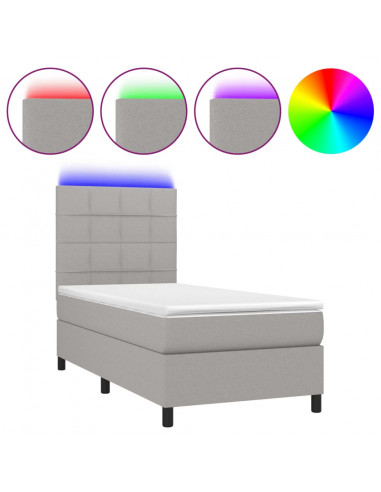 Letto a Molle Materasso e LED Grigio Chiaro 80x200 cm Tessuto