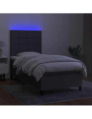 Letto a Molle Materasso e LED Grigio Scuro 90x190 cm in Tessuto
