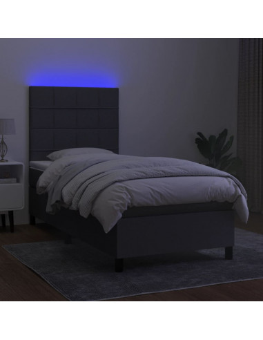 Letto a Molle Materasso e LED Grigio Scuro 100x200cm in Tessuto